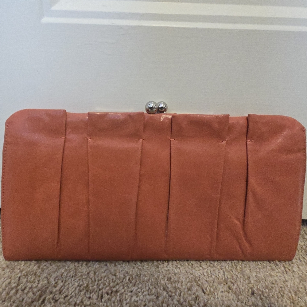 HOBO International coral leather Pleated clutch